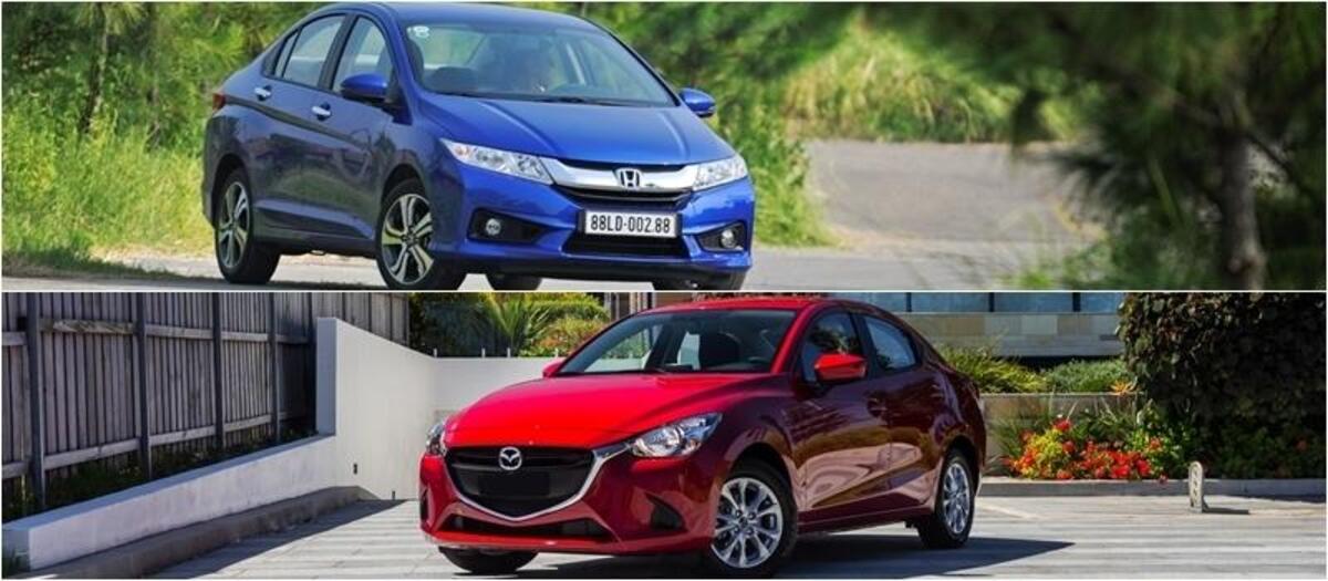 Honda City và Mazda 2 không khác biệt nhiều về kích thước