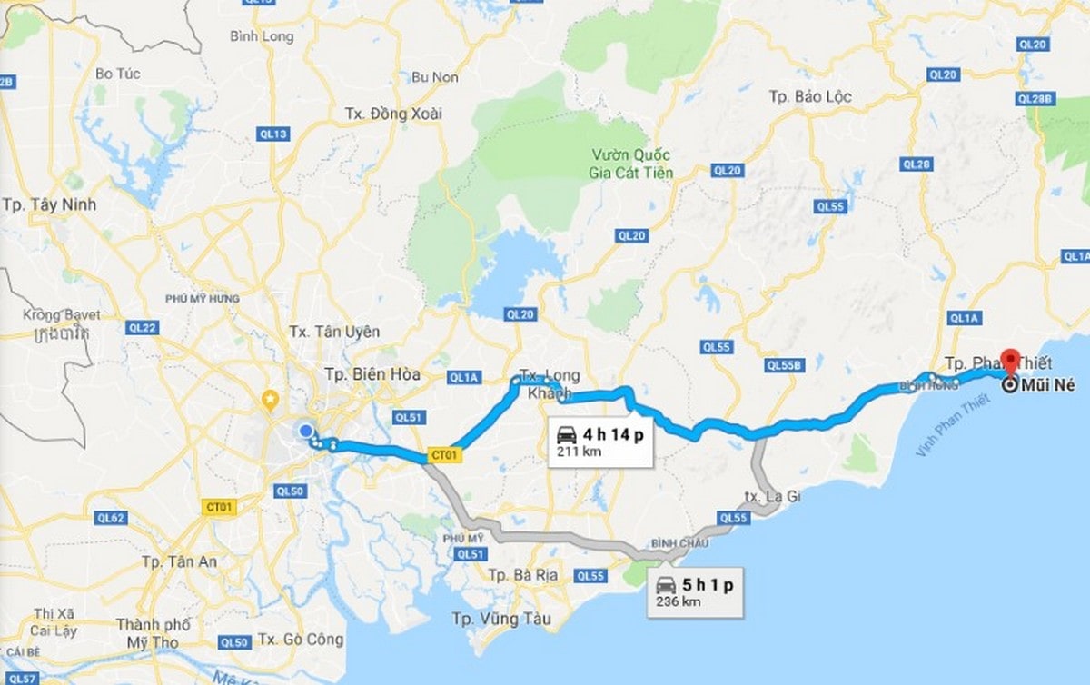 Khoảng cách từ Phan Thiết đi Sài Gòn 