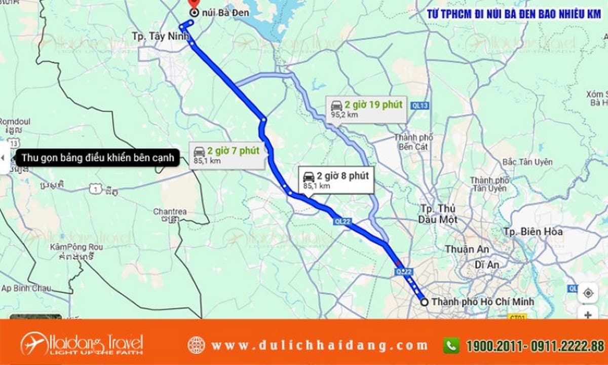 Khoảng cách từ Sài Gòn đến Núi Bà Đen