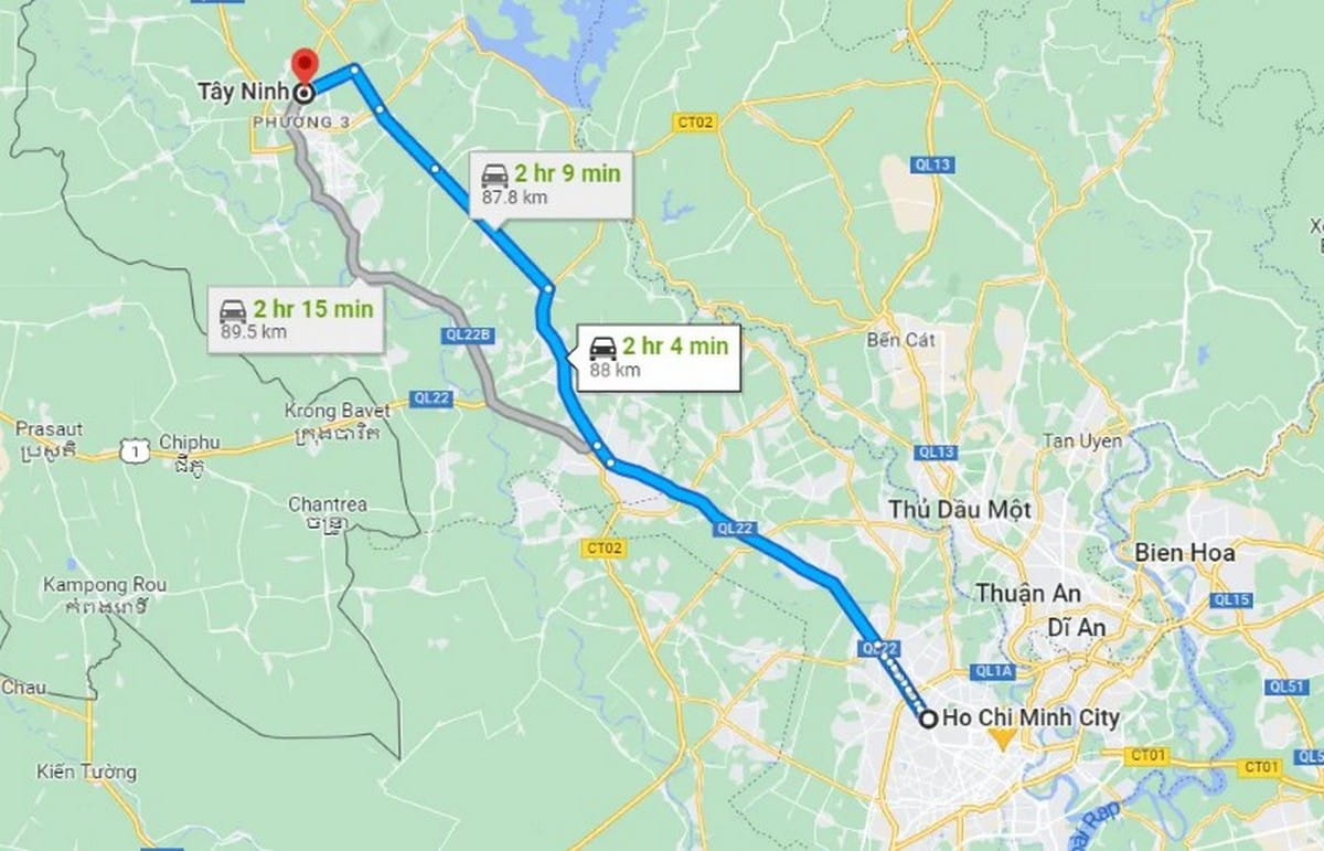 Khoảng cách từ Sài Gòn đến Tây Ninh&nbsp;
