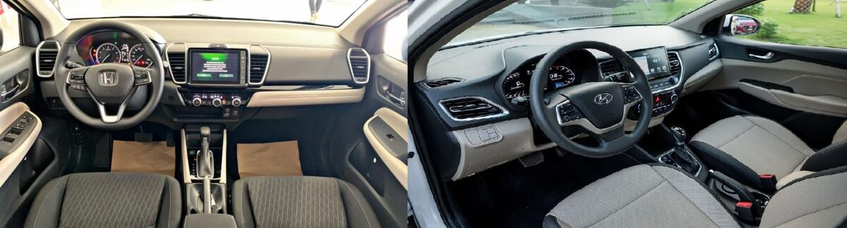 Nội thất khoang lái Honda City 2021 và Hyundai Accent 2021