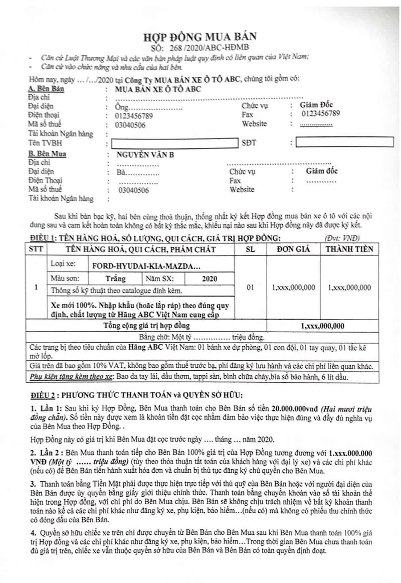 Thủ tục mua bán xe ô tô với người nước ngoài