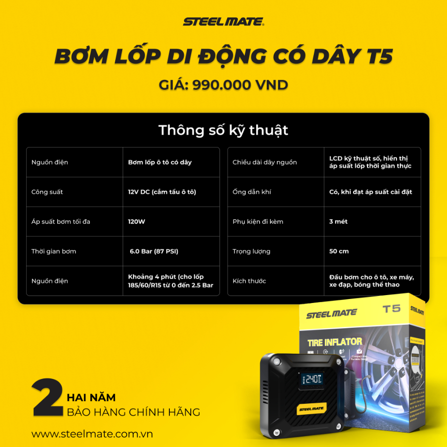 Hình ảnh xe Bơm lốp ô tô có dây STEELMATE T5