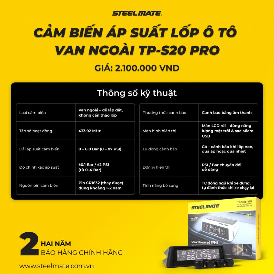 Hình ảnh xe Cảm biến áp suất lốp ô tô van ngoài STEELMATE TP-S20 PRO