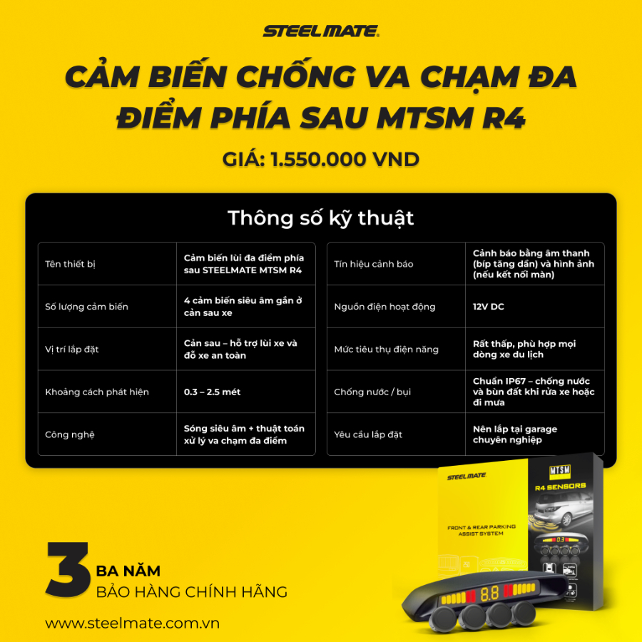 Hình ảnh xe Cảm biến chống va chạm đa điểm phía sau MTSM STEELMATE R4