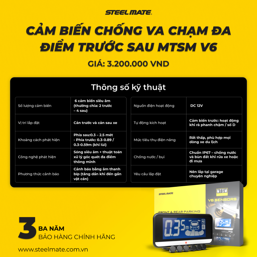 Hình ảnh xe Cảm biến chống va chạm đa điểm trước sau STEELMATE MTSM V6