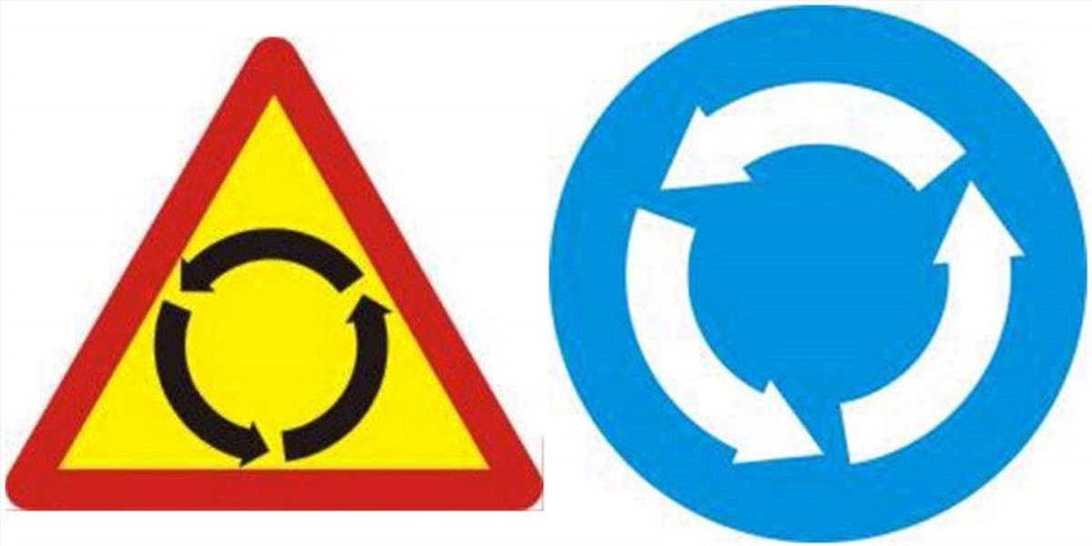 Biển báo bùng binh được thể hiện hình dạng như thế nào?