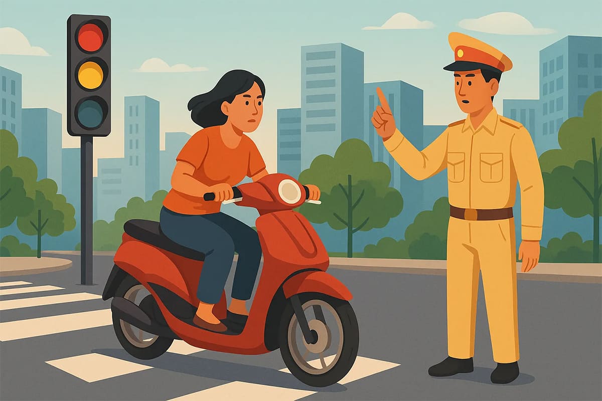 Mức phạt đối với xe máy vượt đèn vàng