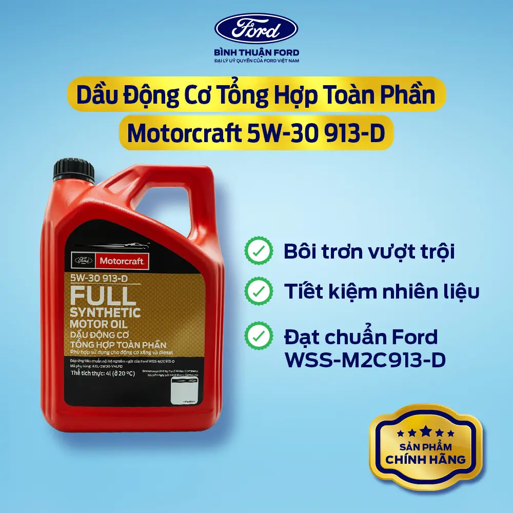 Hình ảnh phụ kiện Dầu Động Cơ Tổng Hợp Toàn Phần 4L -Motorcraft 5W-30 913-D – Bôi Trơn Tối Ưu, Bảo Vệ Động Cơ, Chính H