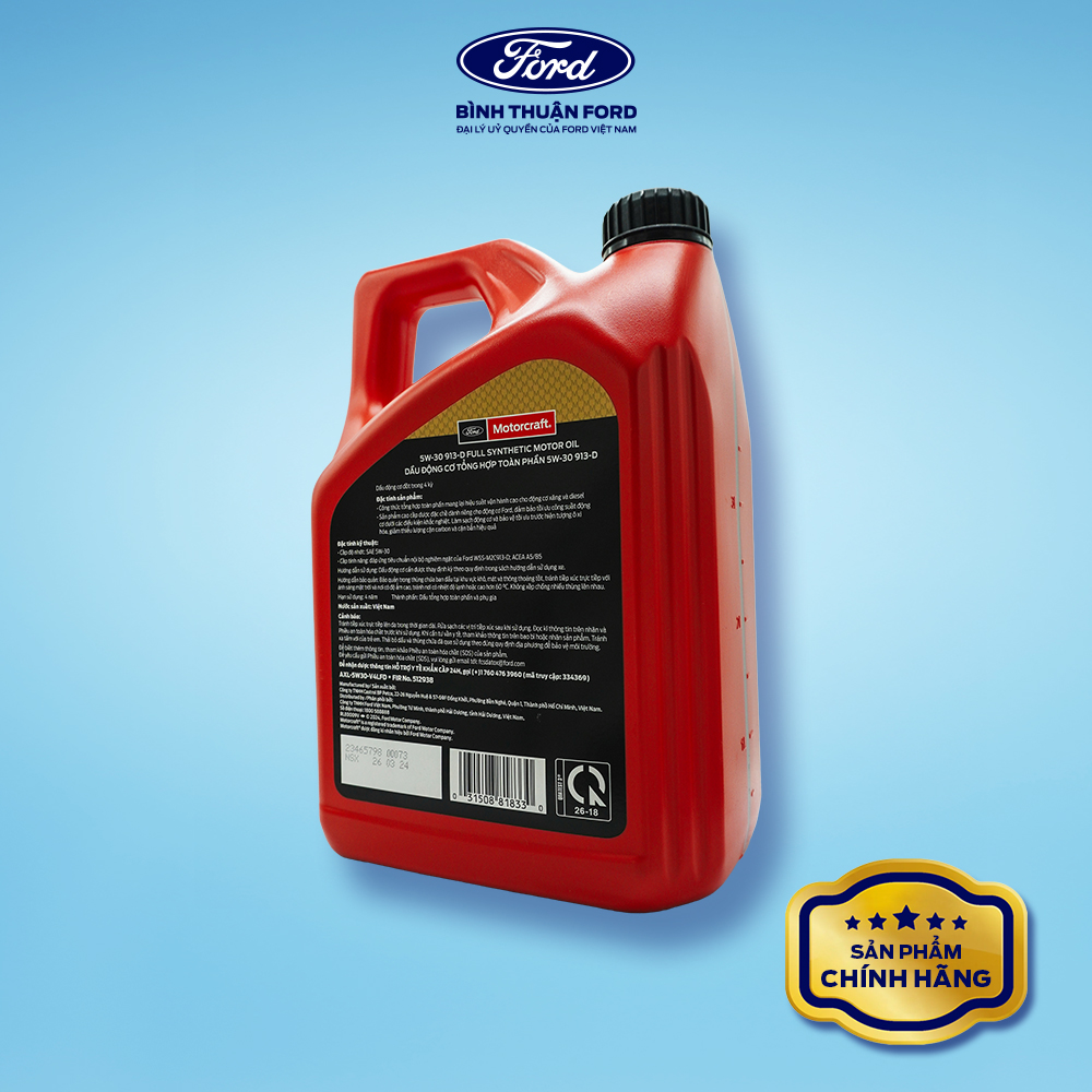 Hình ảnh xe Dầu Động Cơ Tổng Hợp Toàn Phần 4L -Motorcraft 5W-30 913-D – Bôi Trơn Tối Ưu, Bảo Vệ Động Cơ, Chính H
