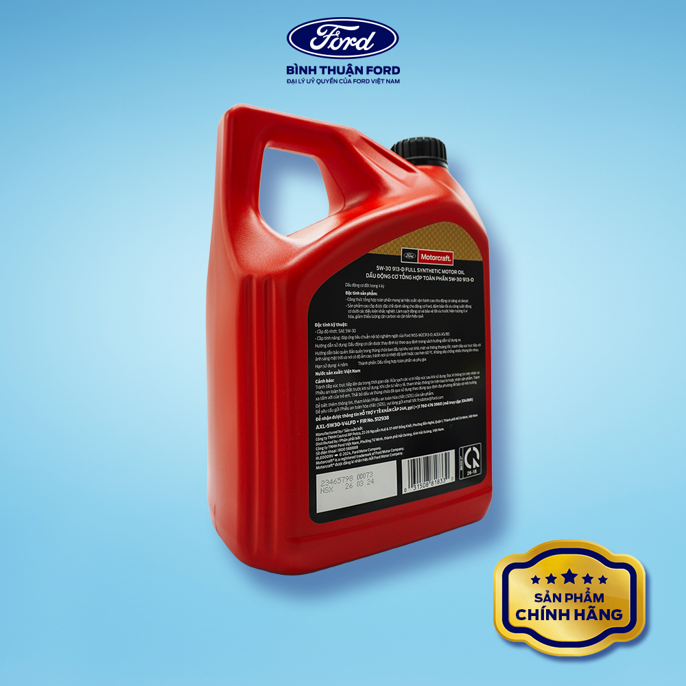 Hình ảnh xe Dầu Nhớt Động Cơ Tổng Hợp Toàn Phần 4L | Motorcraft 5W-30 913-D – Bôi Trơn Tối Ưu, Bảo Vệ Động Cơ