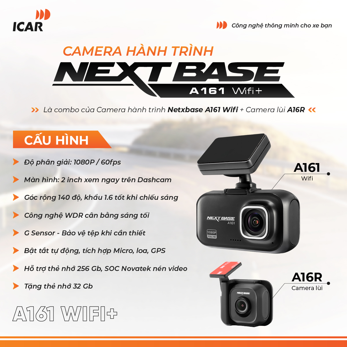Hình ảnh xe Camera hành trình ICAR Nextbase A161wifi+