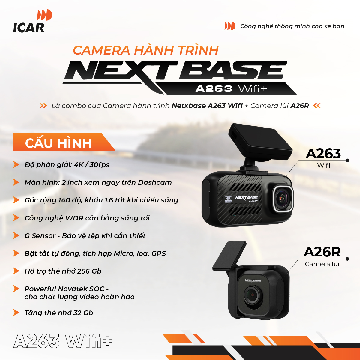 Hình ảnh xe Camera hành trình ICAR Nextbase A263wifi+