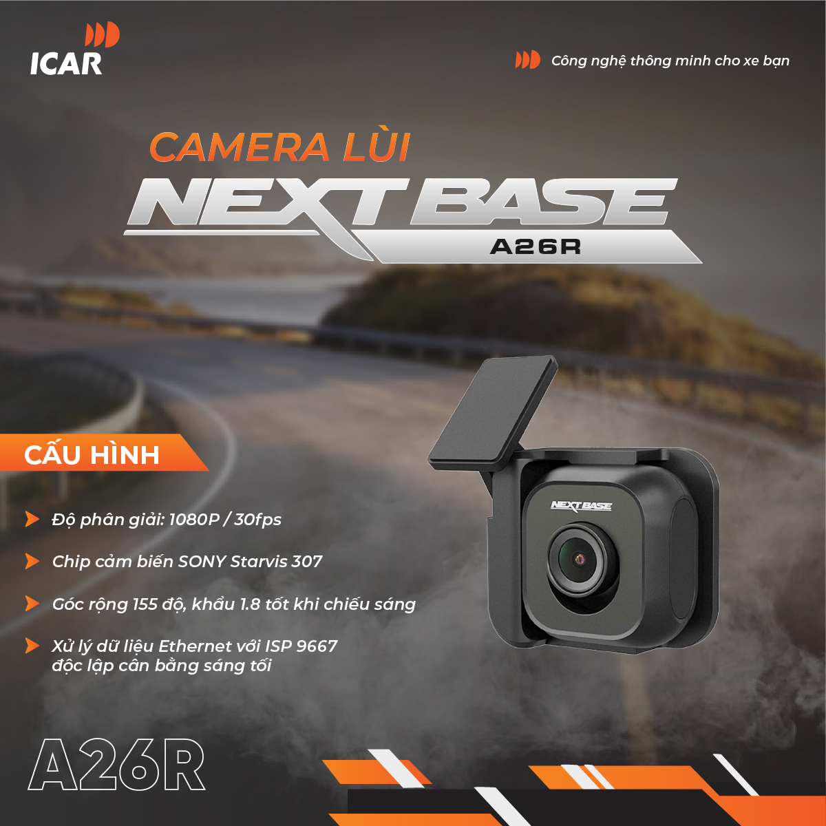 Hình ảnh xe Camera hành trình ICAR Nextbase A16R/A26R (Rear cam)