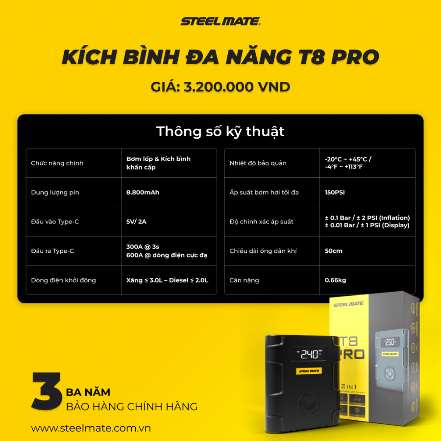 Hình ảnh xe Kích bình - Bơm lốp khẩn cấp đa năng Steelmate T8 PRO
