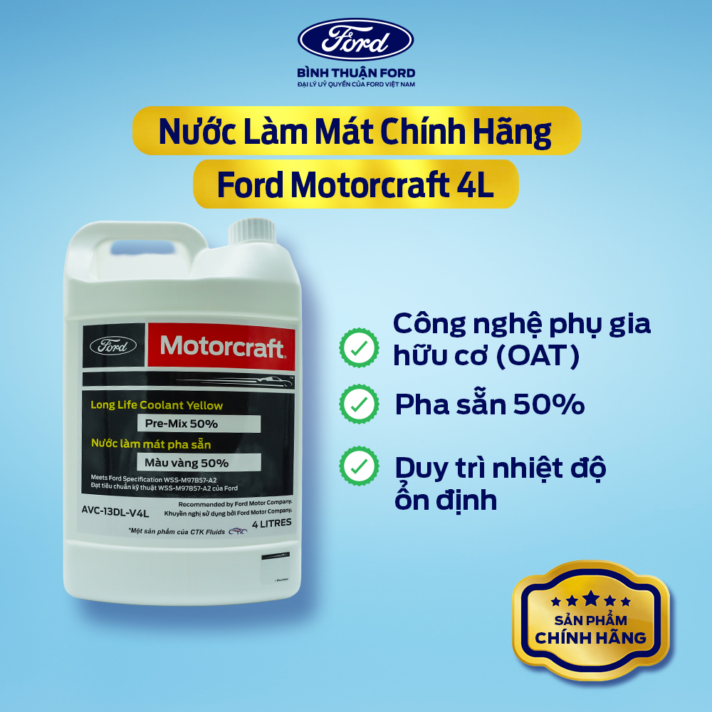 Hình ảnh phụ kiện Nước Làm Mát Chính Hãng Motorcraft 4L – Màu Vàng, Bảo Vệ Động Cơ, Tiêu Chuẩn Ford WSS-M97844-D
