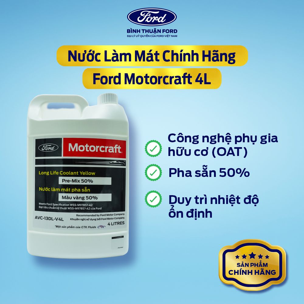 Hình ảnh xe Nước Làm Mát Chính Hãng Motorcraft 4L – Màu Vàng, Bảo Vệ Động Cơ, Tiêu Chuẩn Ford WSS-M97844-D