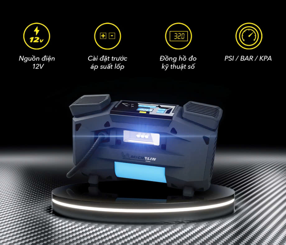 Hình ảnh xe Máy bơm lốp đa năng kỹ thuật số tự ngắt piston đôi 12v Michelin 12314