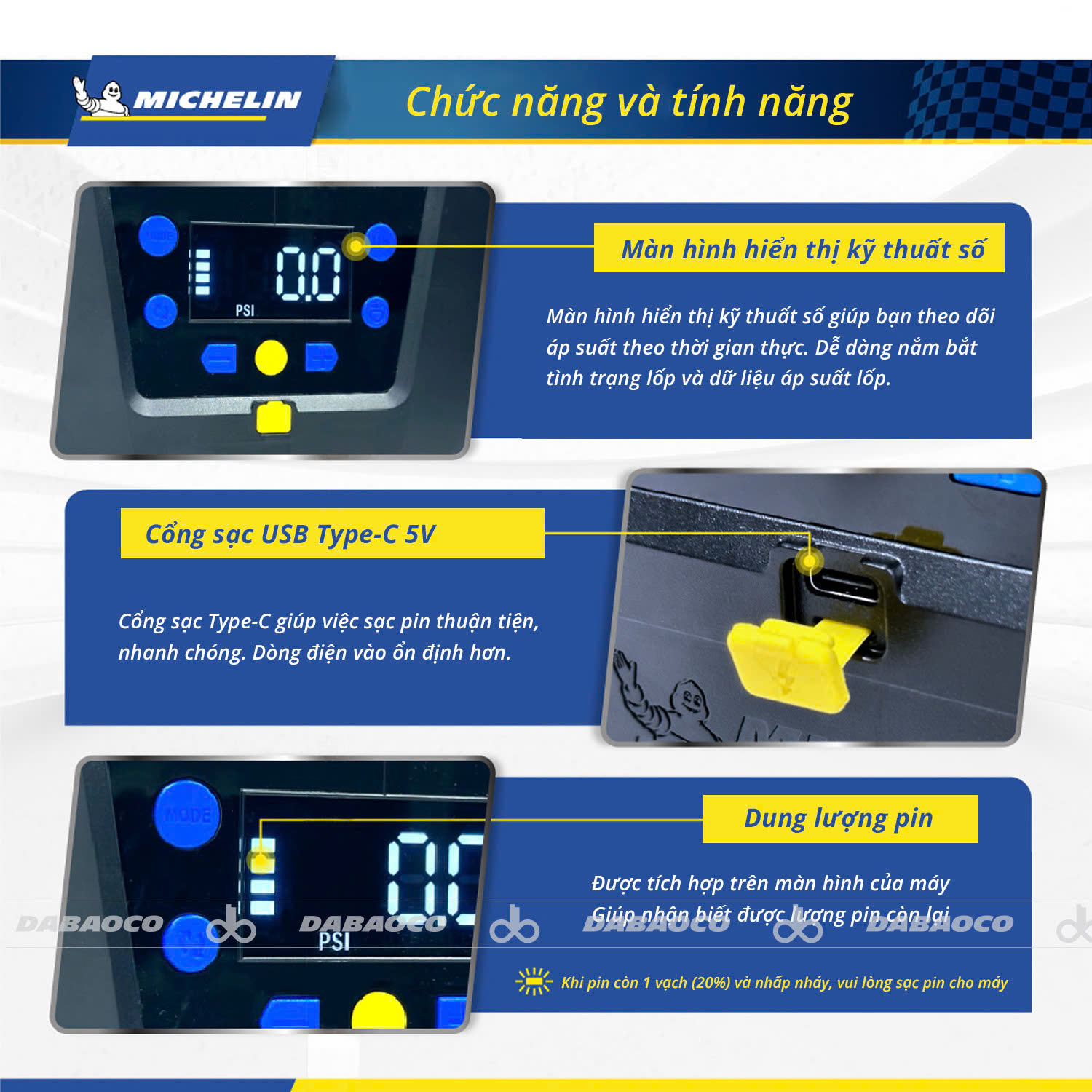 Hình ảnh xe Bơm lốp xe ô tô mini Michelin 17903 ( dùng Pin sạc )